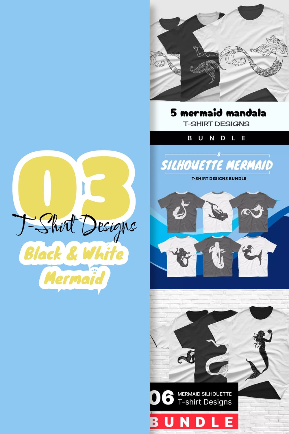 black white mermaid t shirt designs bundle pinterest 423