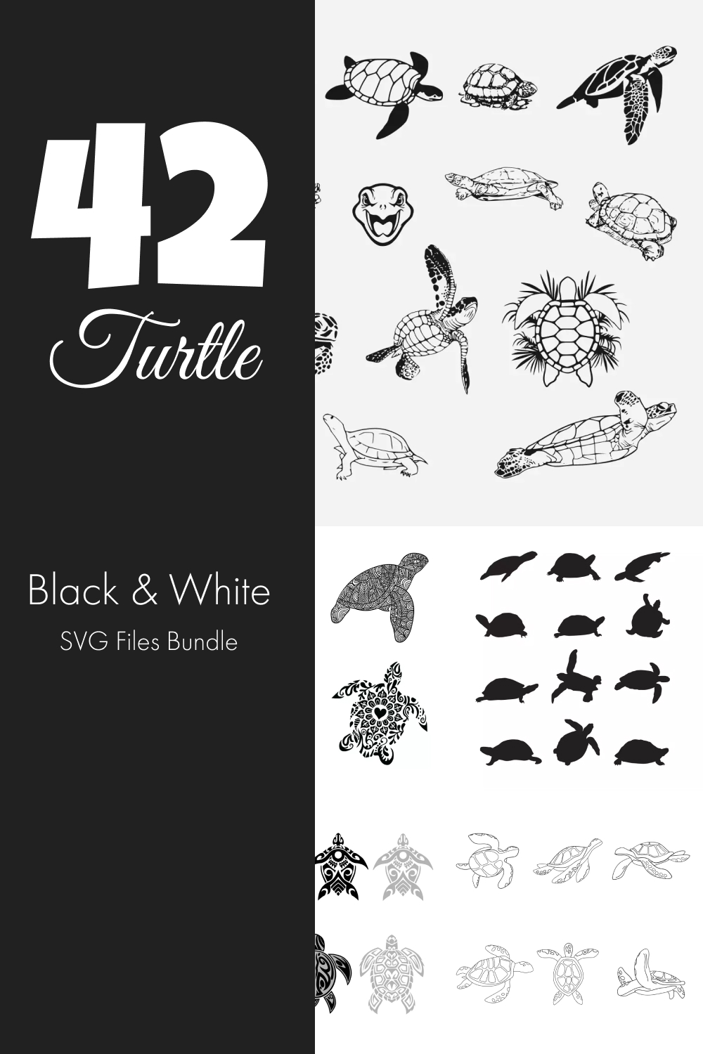 black white turtle svg files bundle pinterest 806
