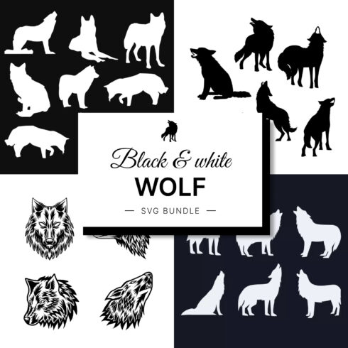 Black and white wolf svg bundle.