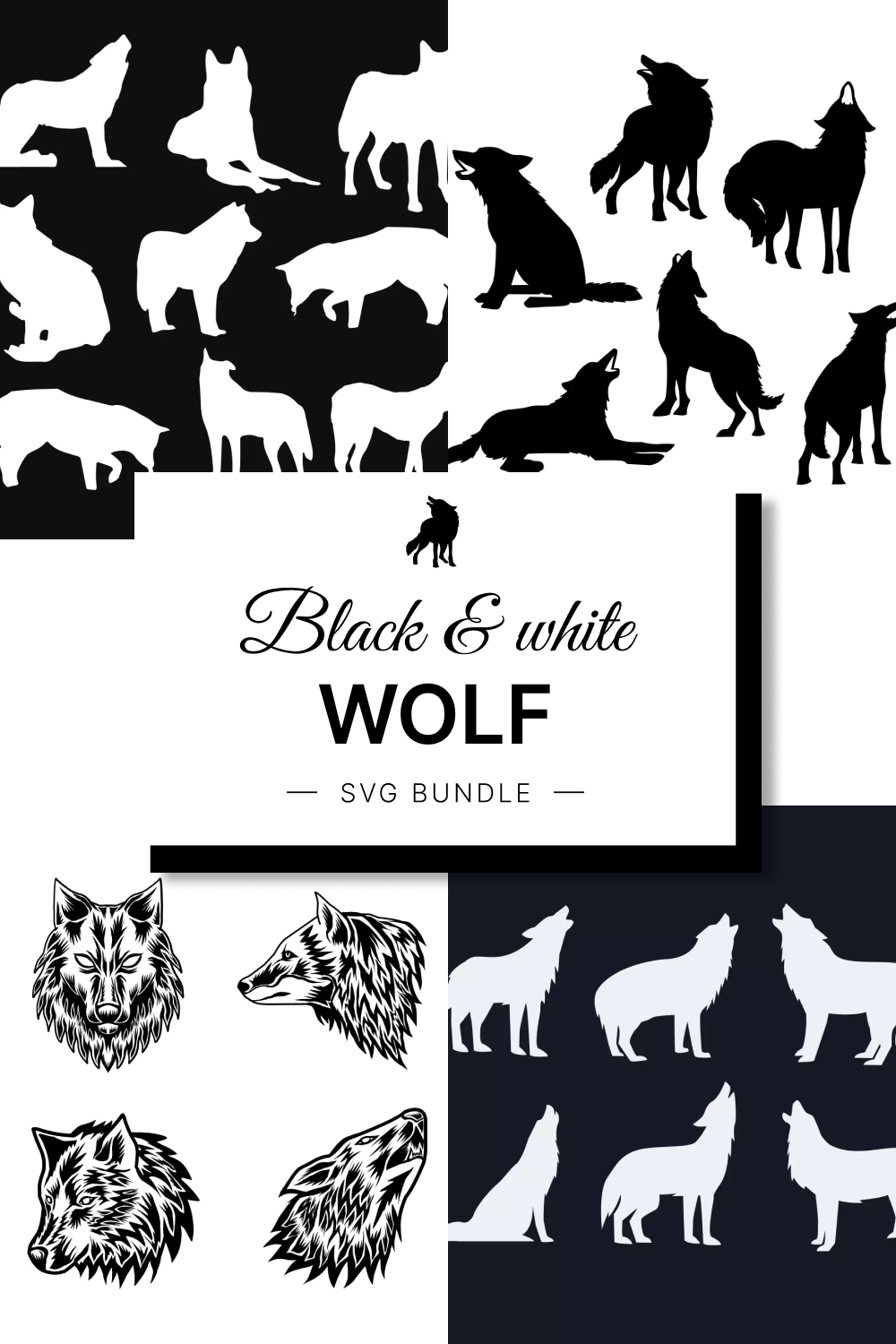 black white wolf svg bundle pinterest 926