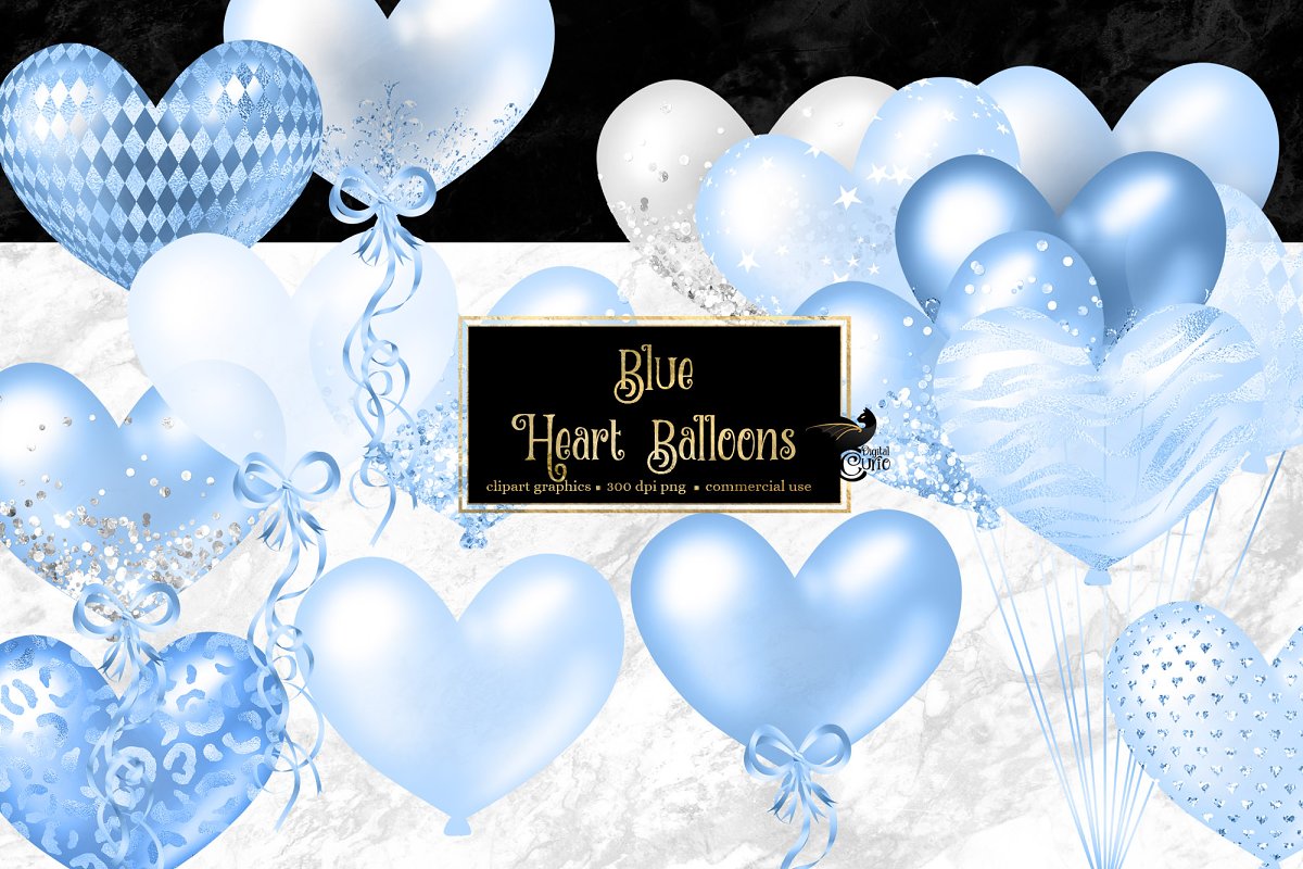 Cover image of Blue Heart Balloons Clipart.