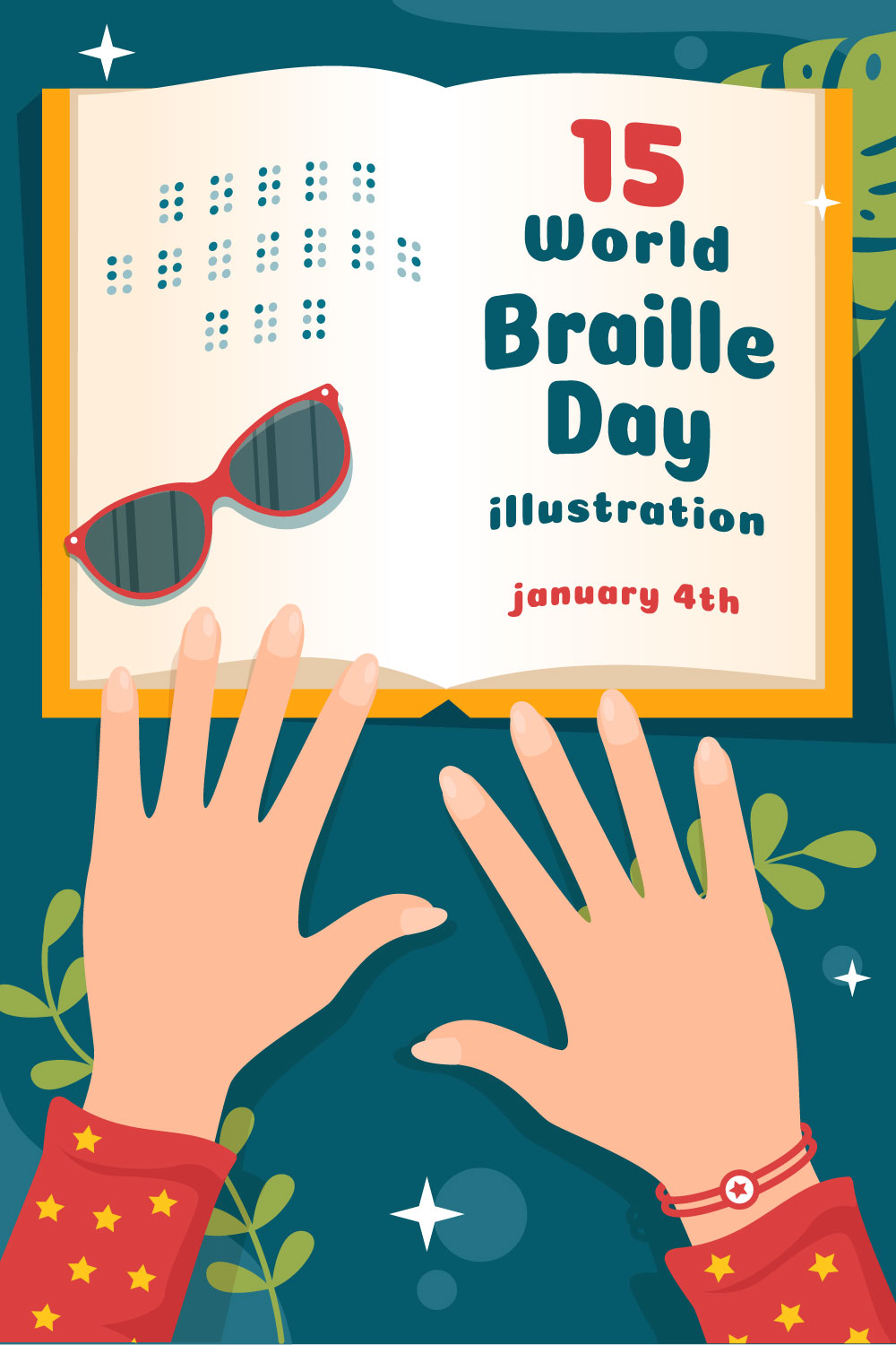 World Braille Day Illustration pinterest image.