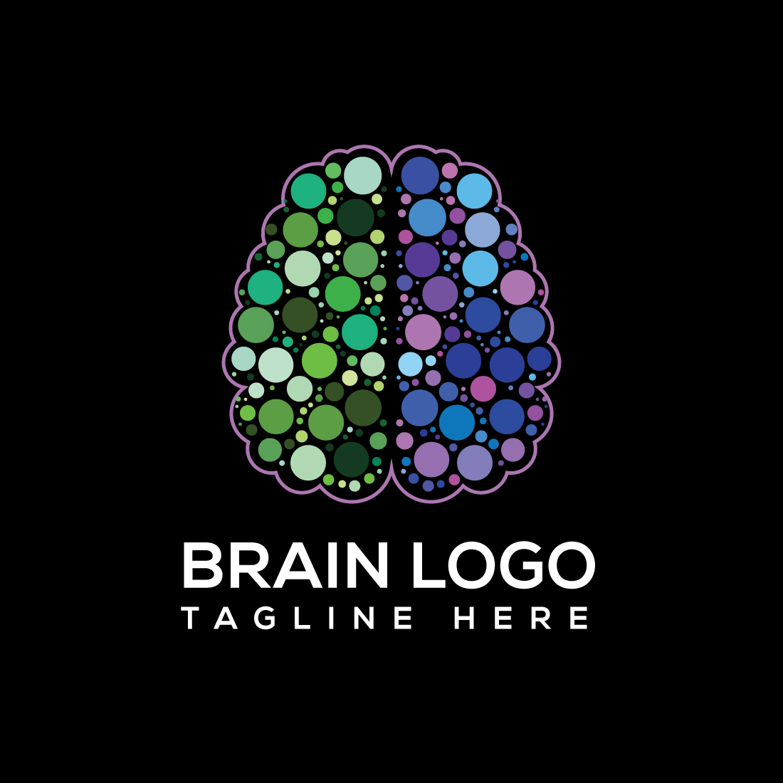 Brain Logo Design Vector Template with black background.