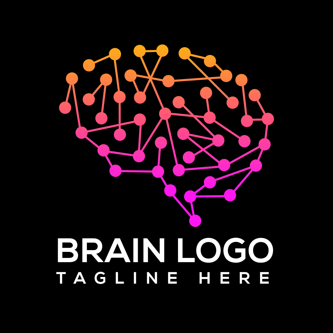 Brain Logo Vector Template with black background.