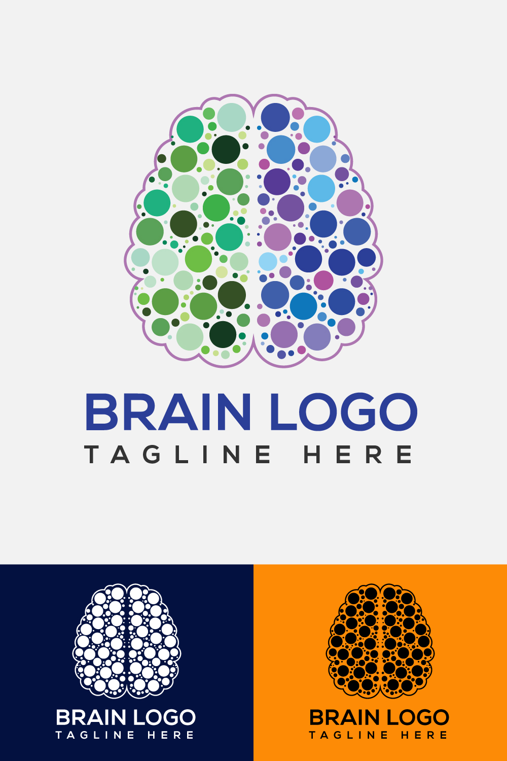 Brain Logo Design Vector Template Pinterest collage image.