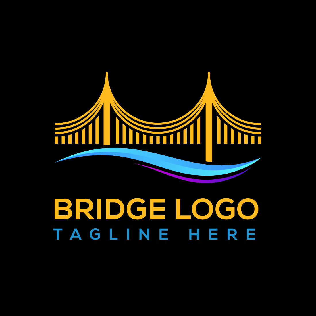 Bridge Vector Logo Template for Construction Business with black background.
