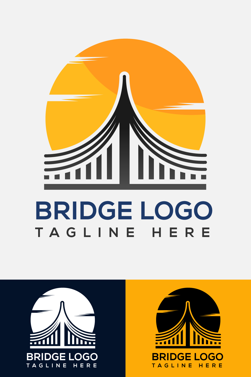 Modern Bridge Vector Logo Design Template Pinterest collage image.