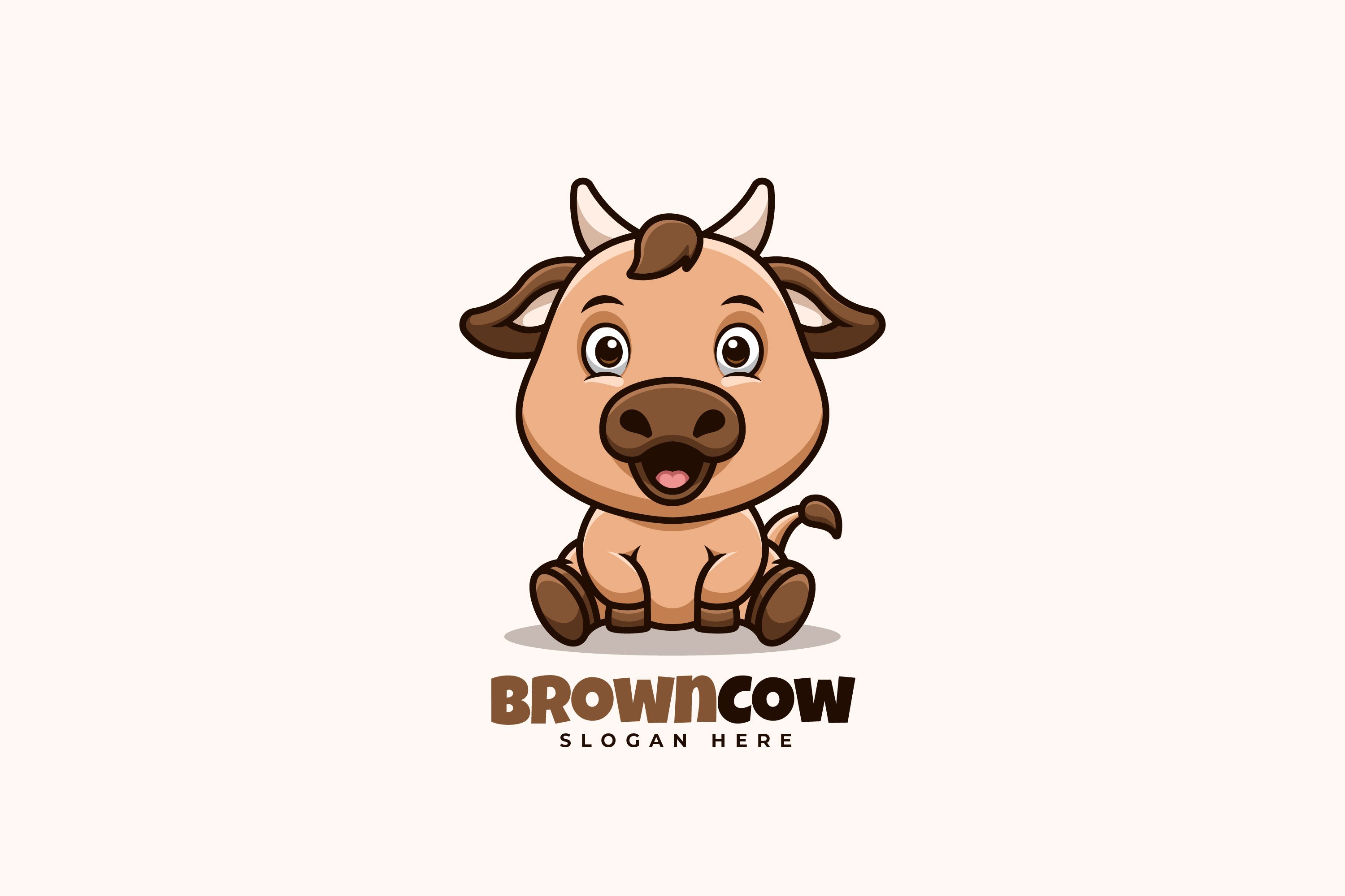 Brown Cow Sitting Cute Cartoon Logo – MasterBundles