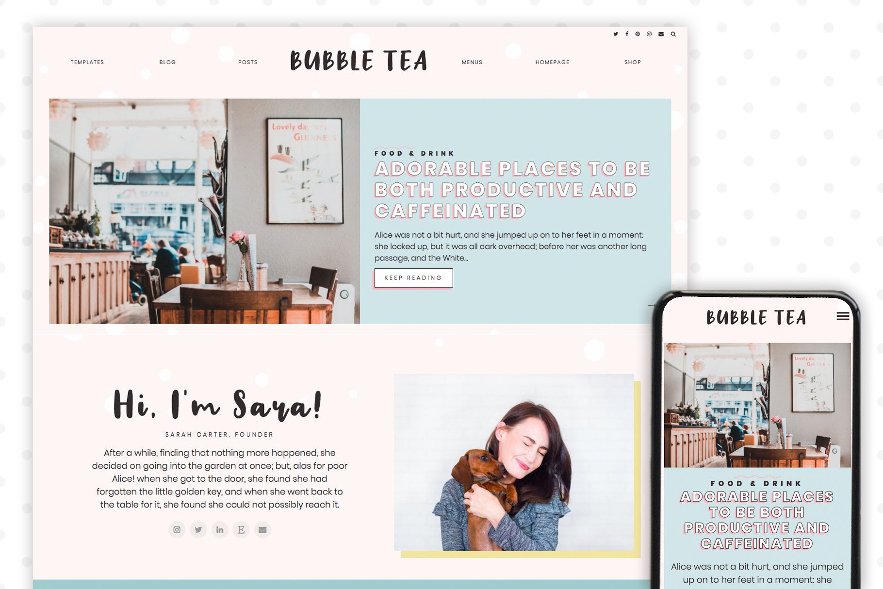 So cute blog template with light warm colors.