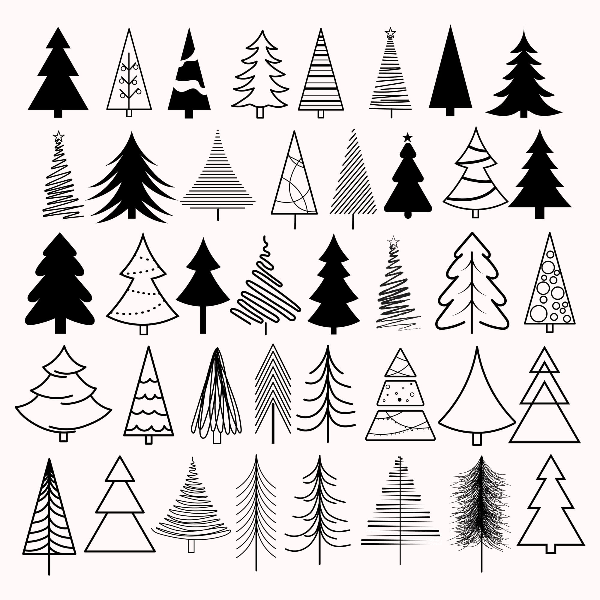Christmas trees in outlined style.