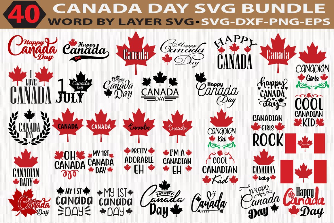 A set of 40 different illustrations of Canada Day.