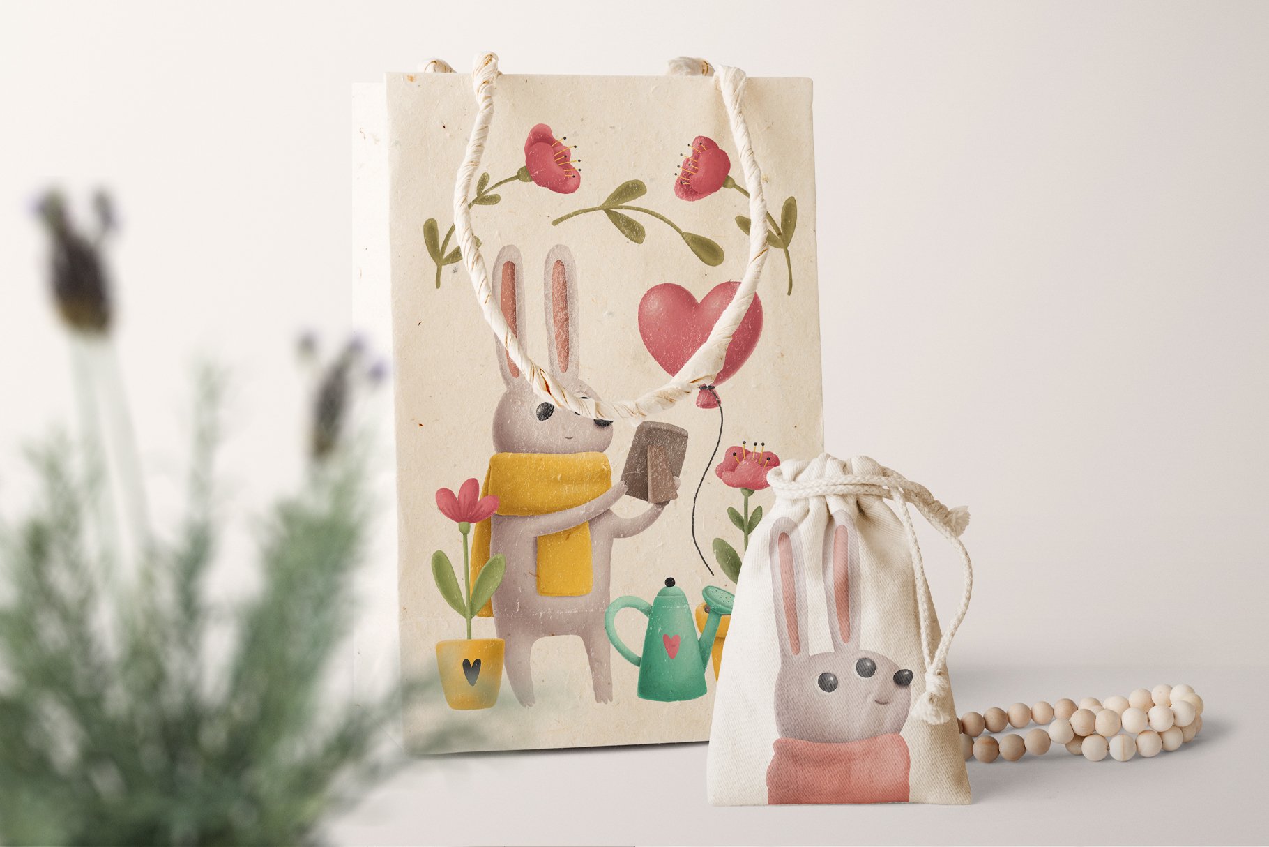 Light paper bag with the romantic rabbit.