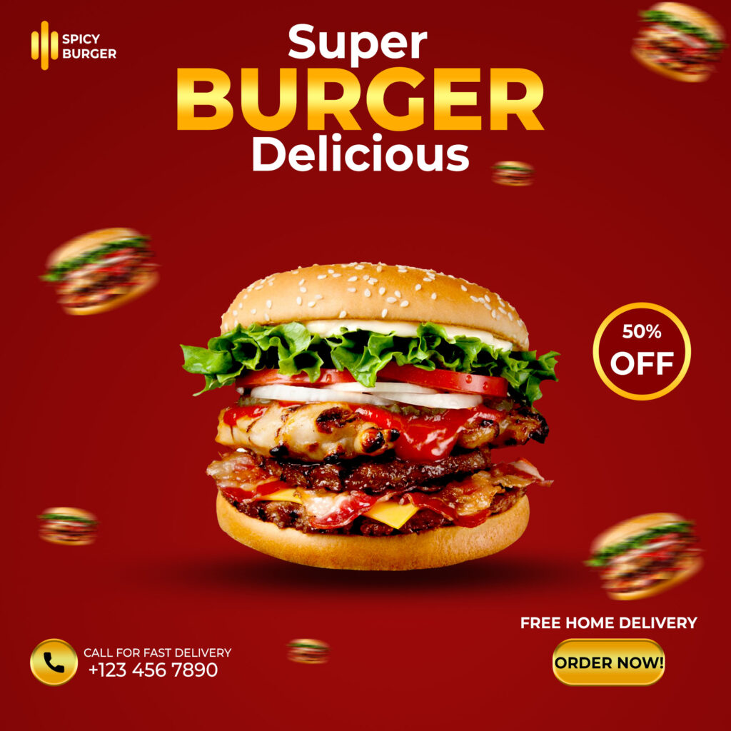 Burger Food Social Media Post And Banner Design - MasterBundles