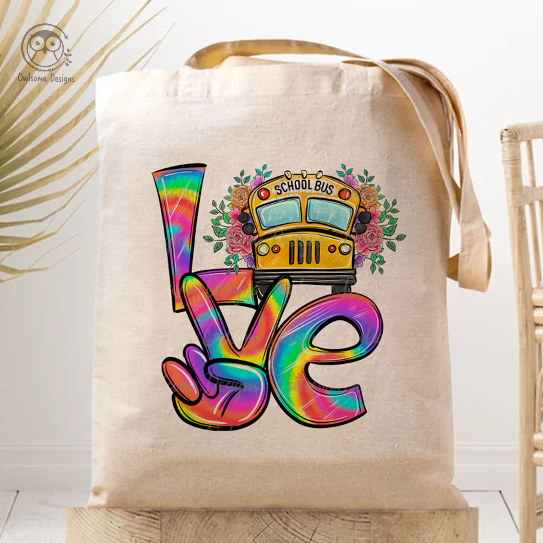 Image of a bag with a charming inscription love with a bus.