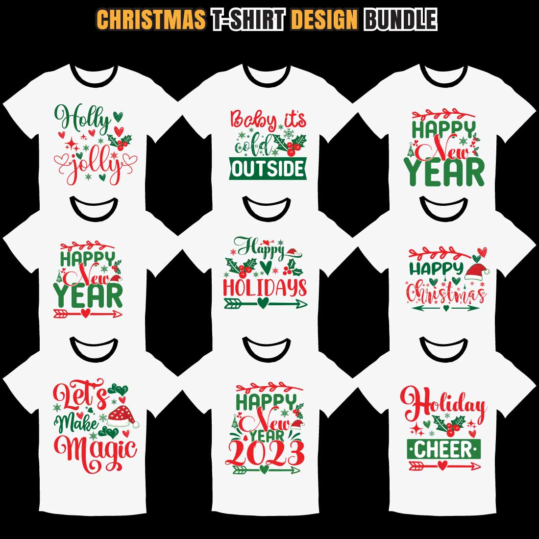 Collection of white t-shirts with adorable Christmas prints.