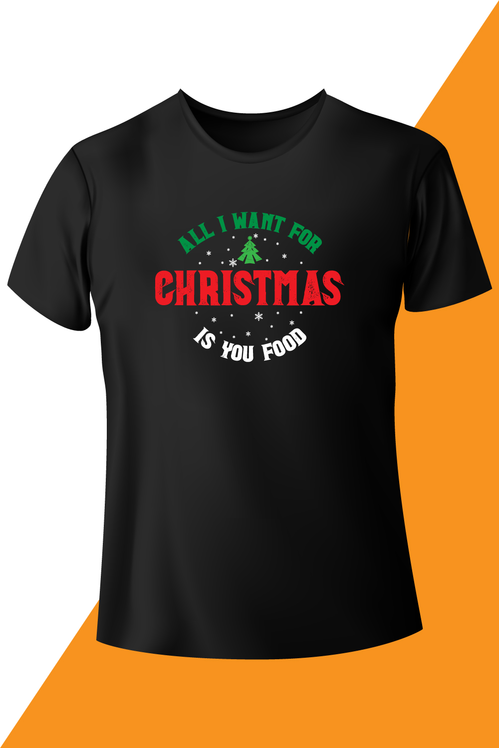 Image of a black T-shirt with a beautiful inscription on the theme of Christmas.