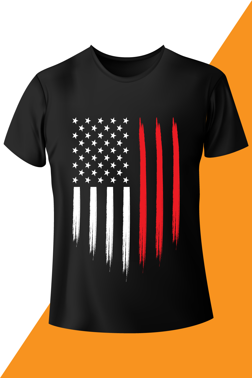 Image of a black T-shirt with a beautiful print of the American flag.