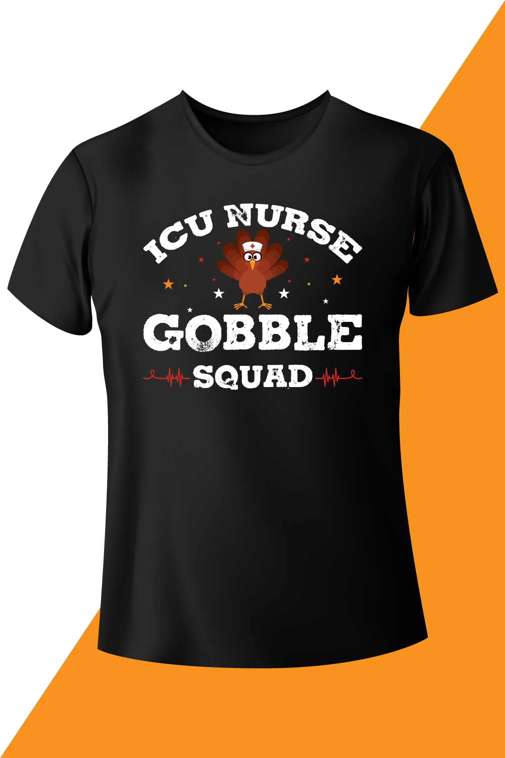 Image of a black t-shirt with a colorful inscription Icu nurse gobble squad.