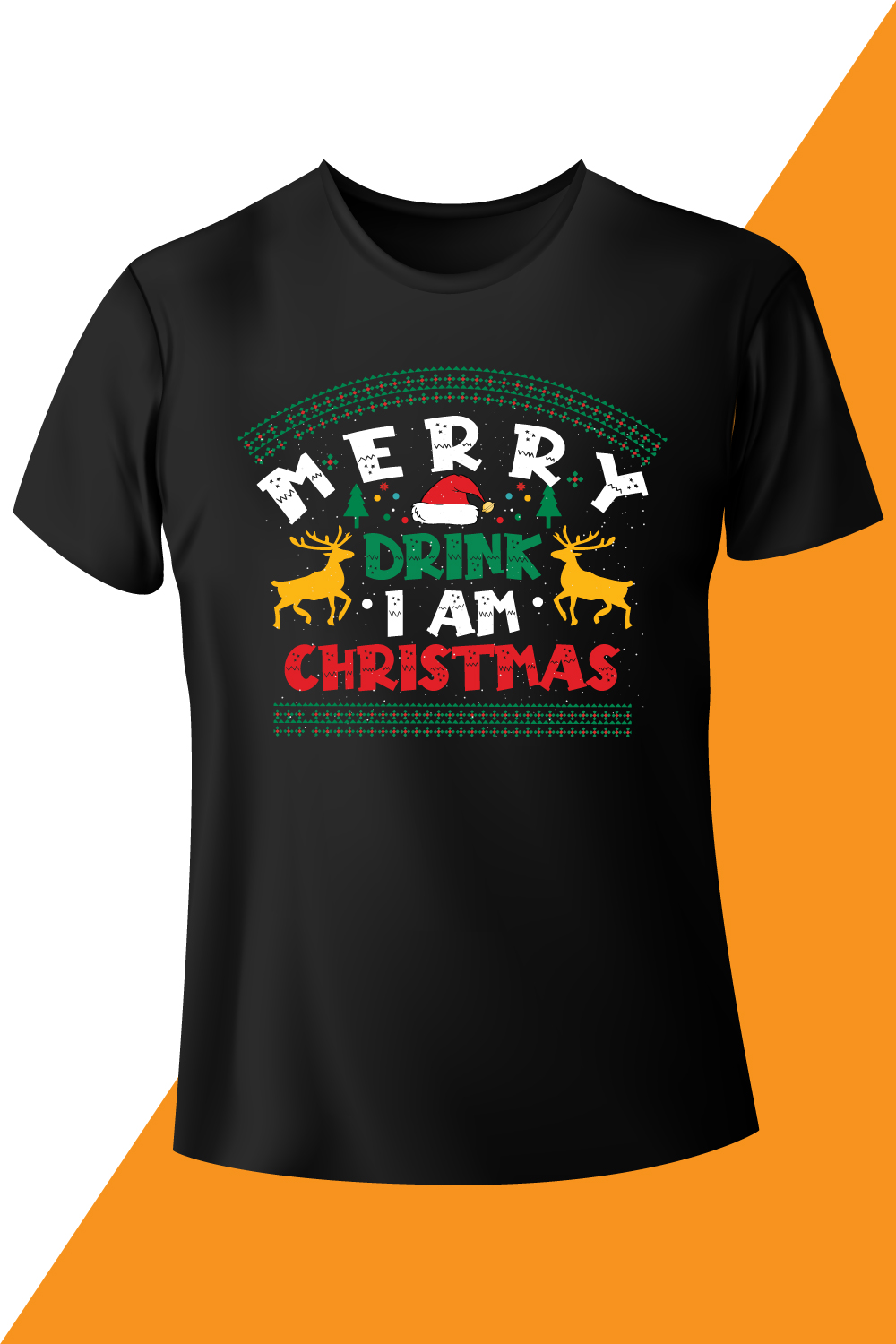 Image of a black t-shirt with a beautiful inscription merry drunk i'm christmas.