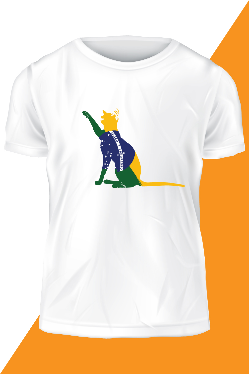 Brazil Flag Cat T-shirt Vector Template Design pinterest image.