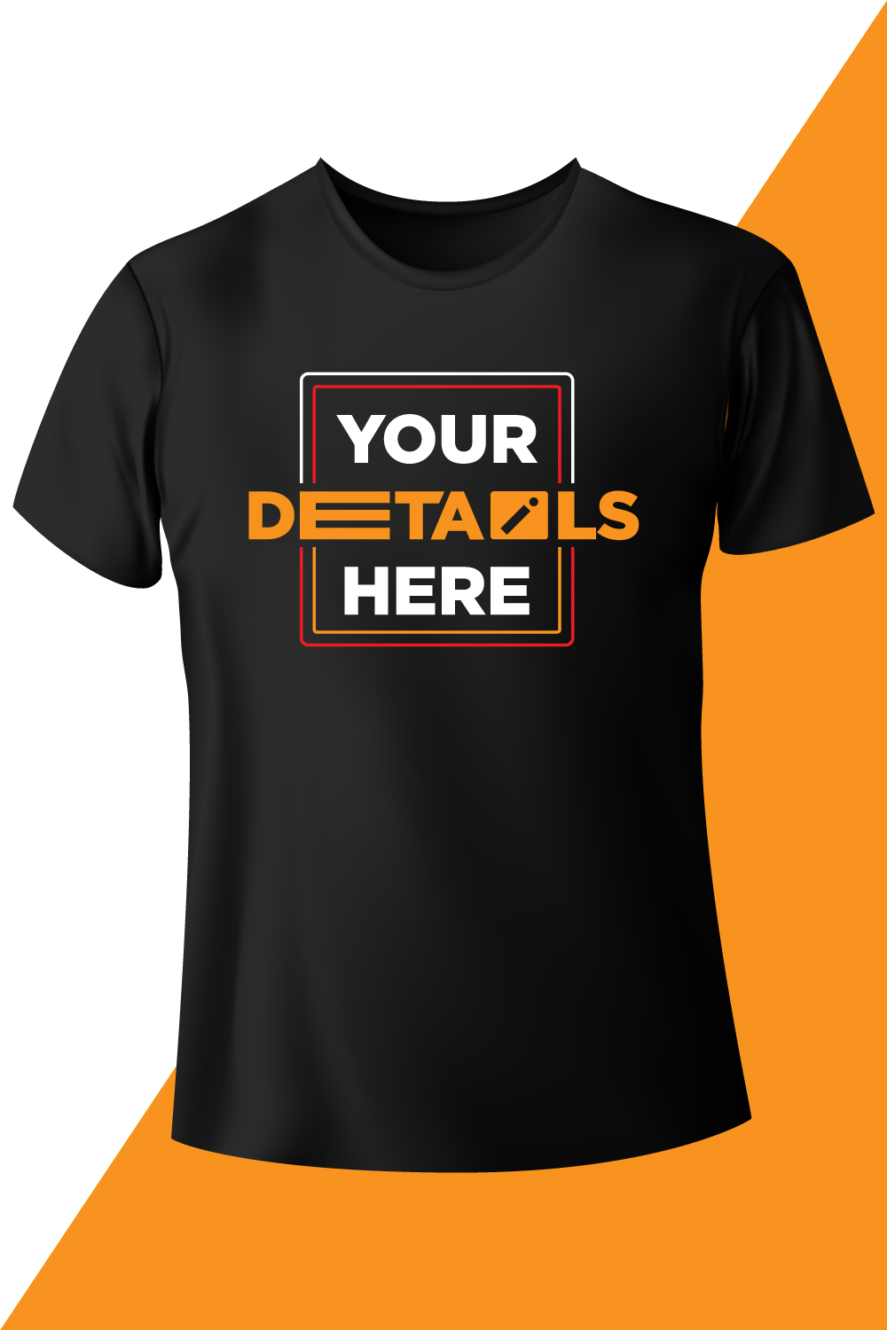 Image of a black t-shirt with an exquisite inscription Your Details Here.