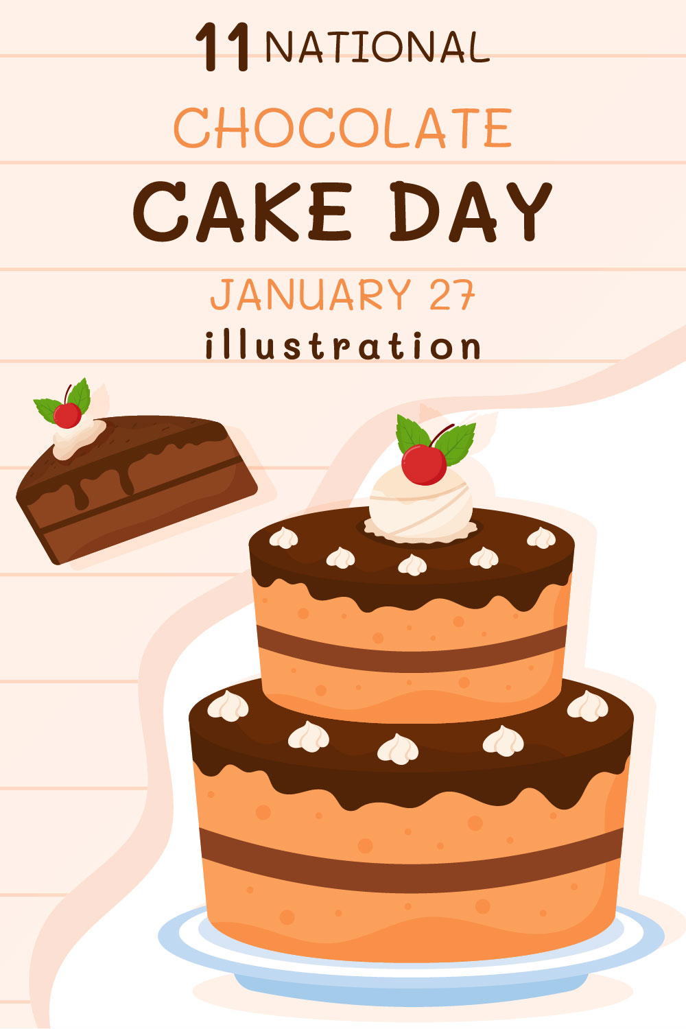National Chocolate Cake Day Illustration pinterest image.