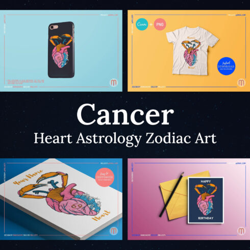 Cancer Heart Astrology Zodiac Art.