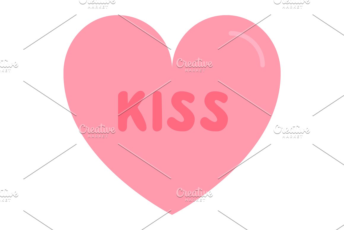 Pink heart with pink lettering "KISS" on a white background.