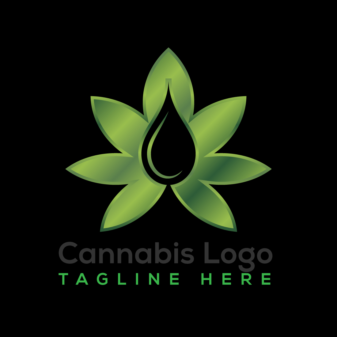 Cannabis Vector Logo Design Template preview with black background.