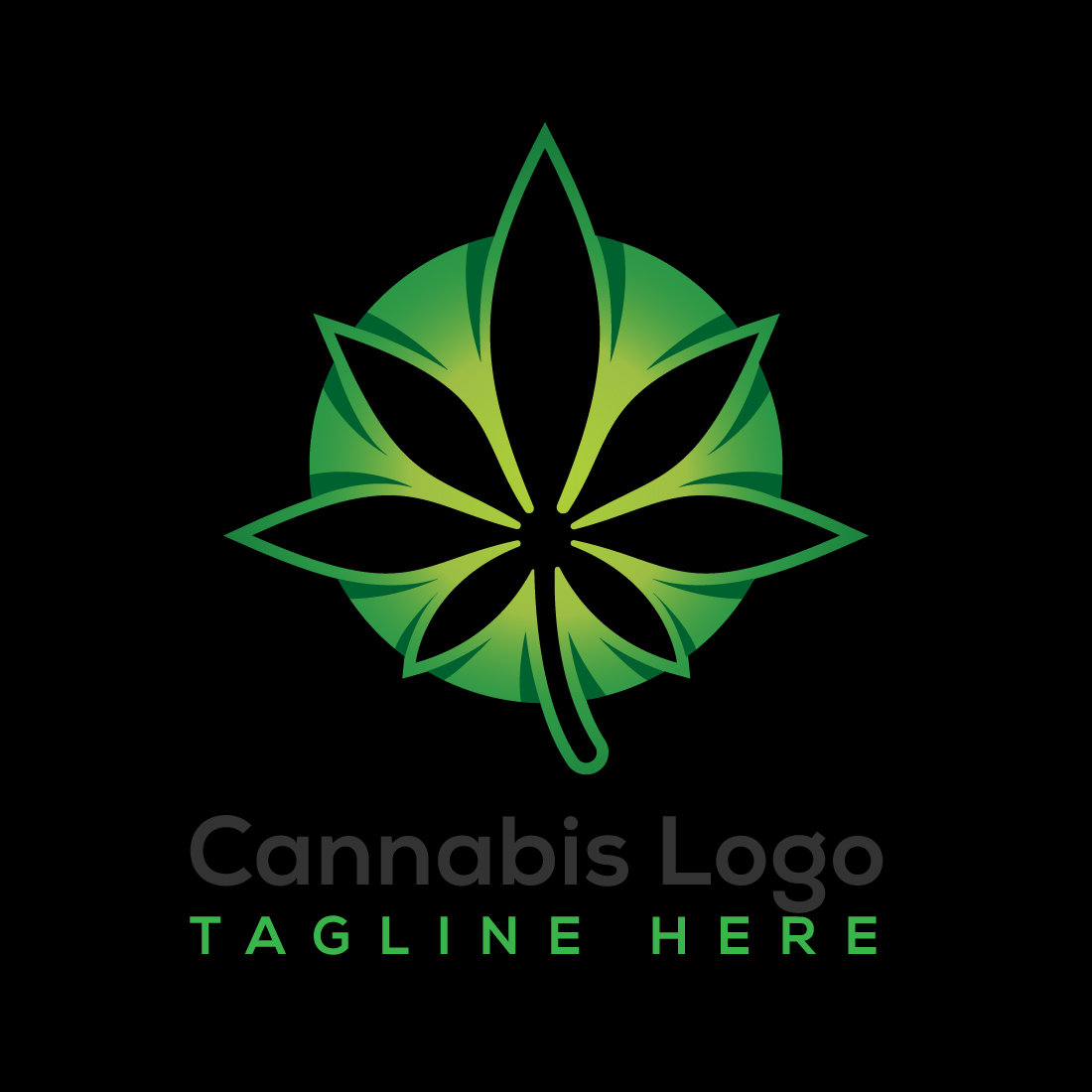 Modern Cannabis Leaf Logo Design with black background.