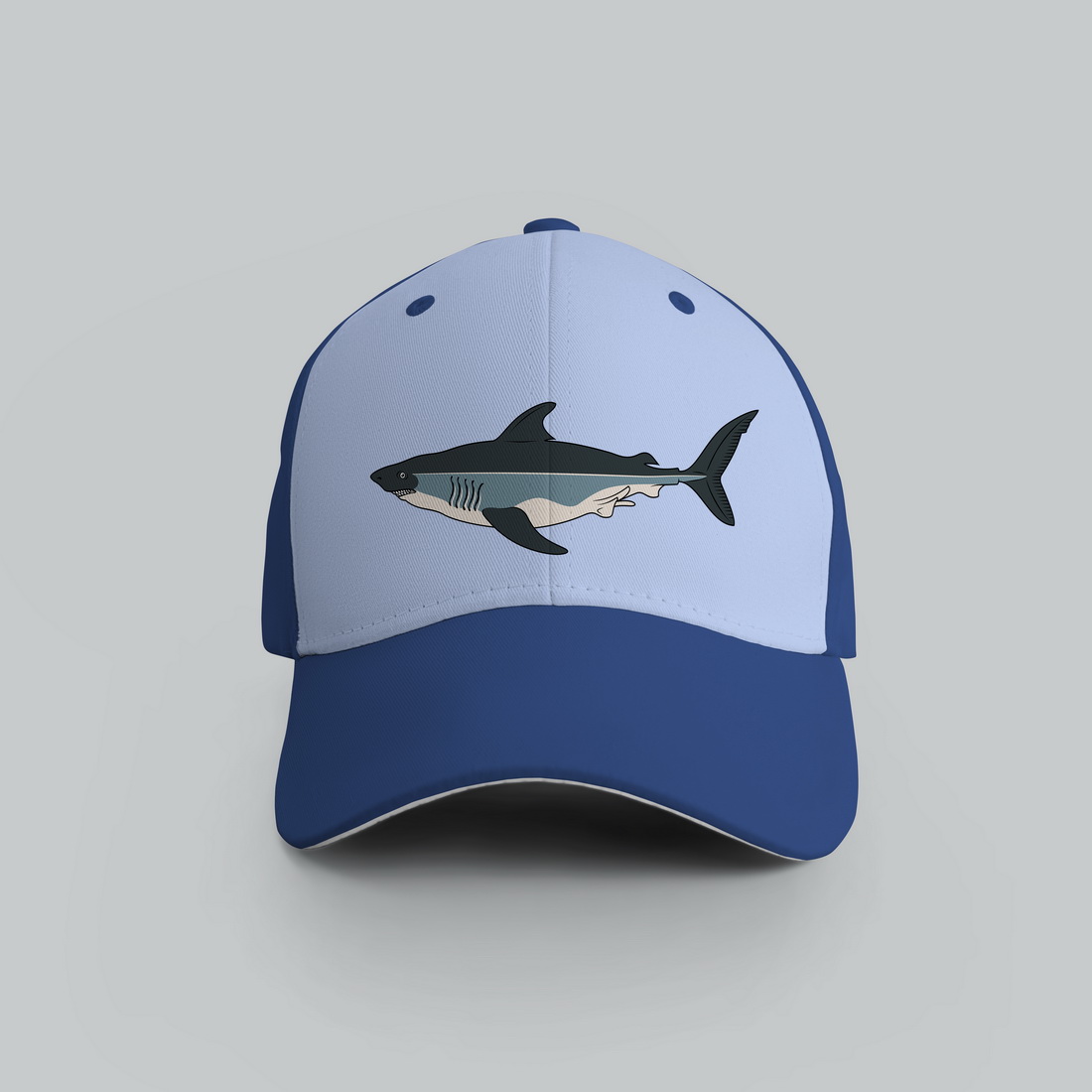 Picture of a cap with an amazing shark print.