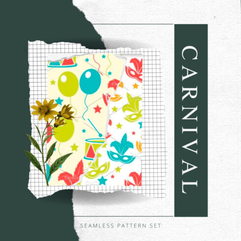 Carnival seamless pattern set. Collection Purim background. Holiday, masque.