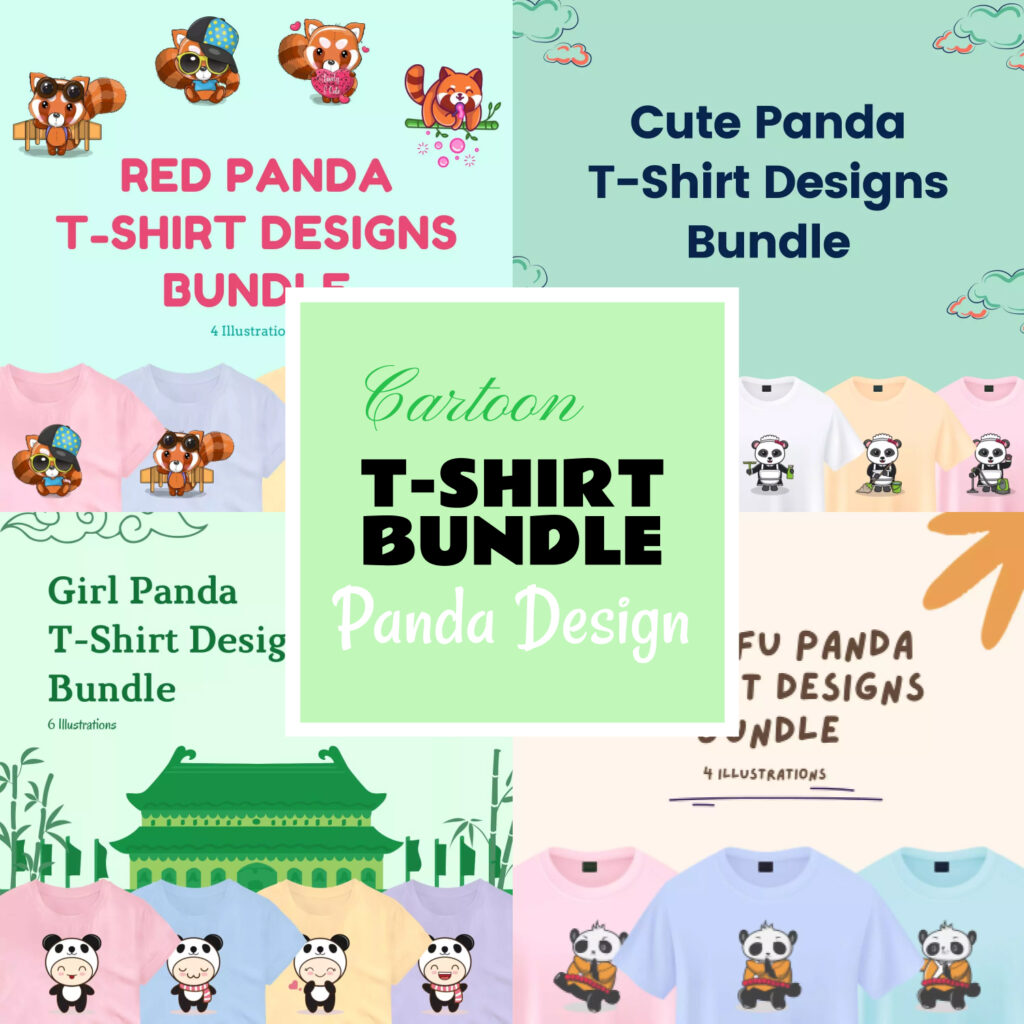 Cartoon Panda T-Shirt Designs Bundle – MasterBundles