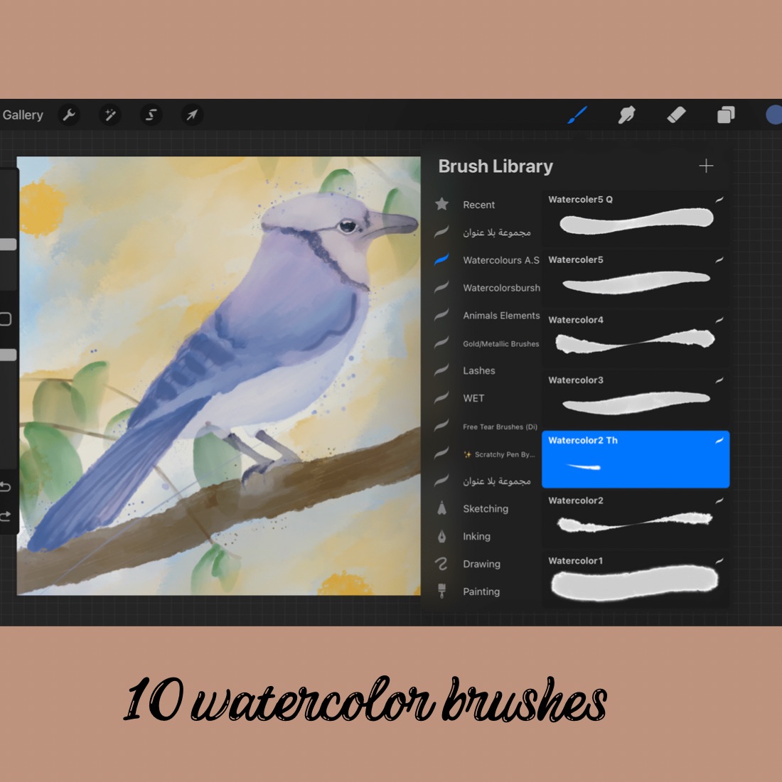 You will get 10 watercolor brushes.