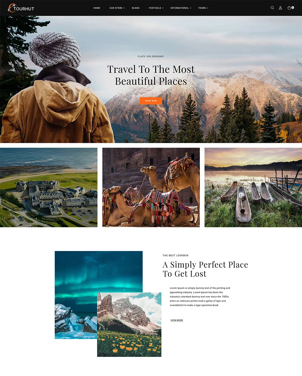 Landing page in web version of travel, tours, and tourism agency shopify.