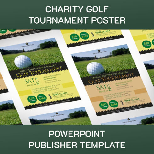 Charity Golf Tournament Poster PowerPoint Publisher Template | Editable Colors | Size 22"x28".