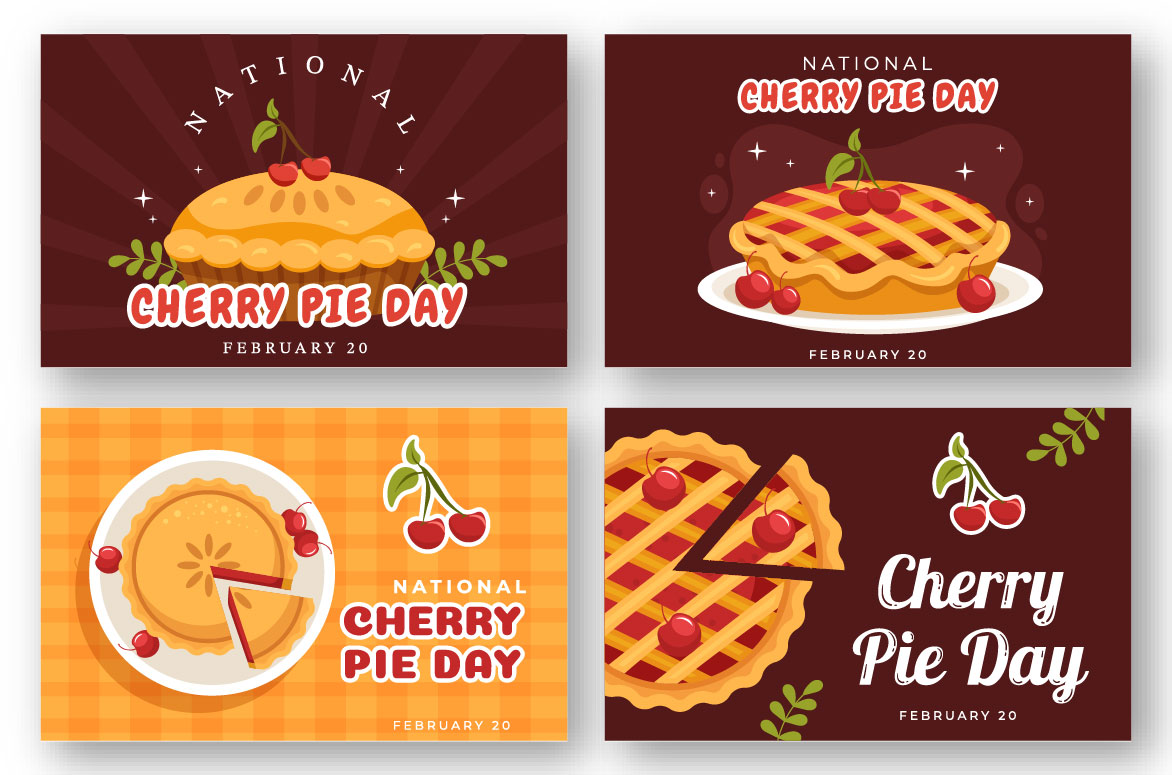 Set of beautiful images on the theme of National Cherry Pie Day.