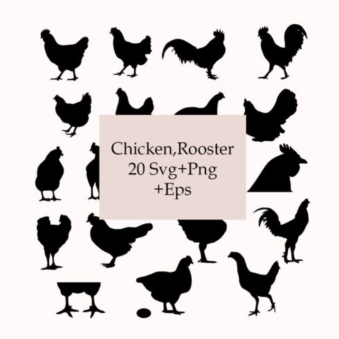 Bunch of chicken silhouettes on a white background.