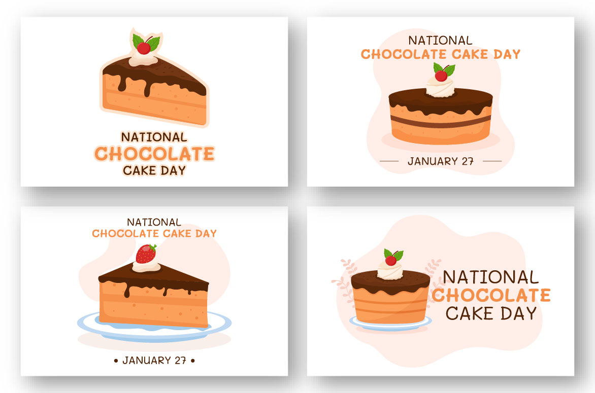 Chocolate Cake Day Cartoon Illustration Design preview image.