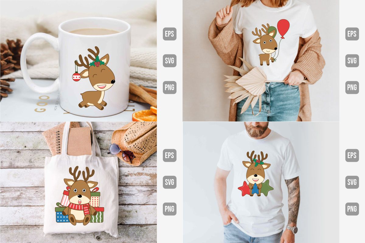 Christmas Deer Clipart Design Bundle preview image.