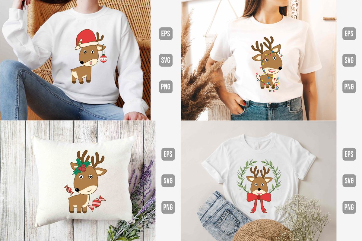 Deer Christmas Clipart Design Bundle preview image.