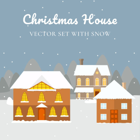 Christmas House Vector Set with Snow.