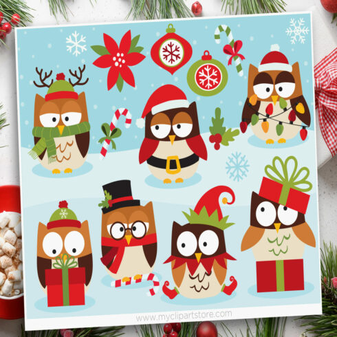 Christmas Owls Clipart, SVG – MasterBundles