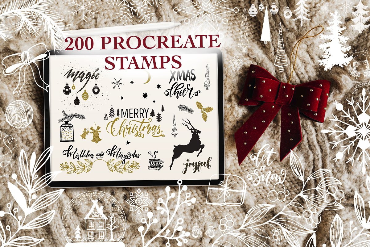 Cover image of Christmas Procreate Stamp Brushes.