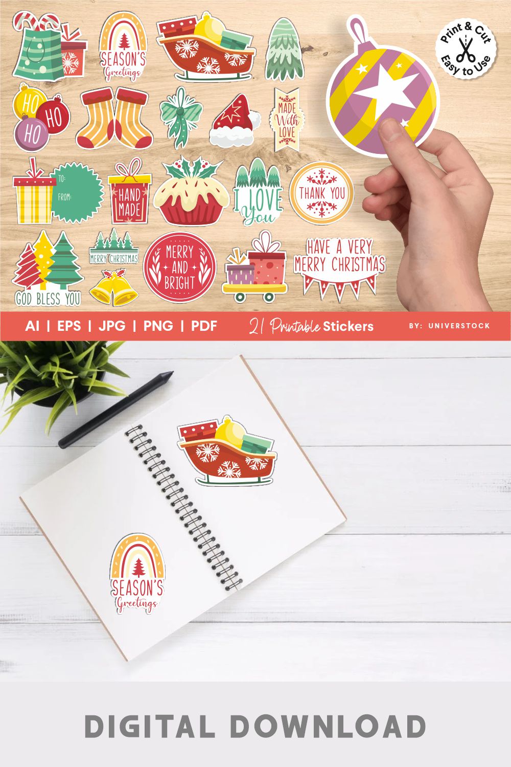 Set of colorful christmas stickers.