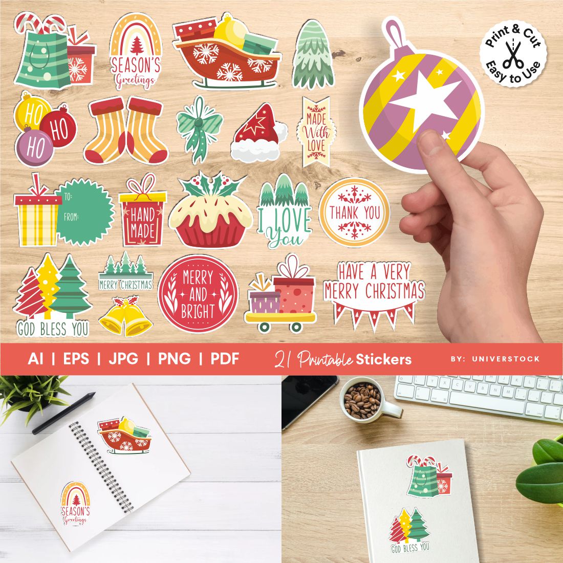 A collection of adorable Christmas stickers.