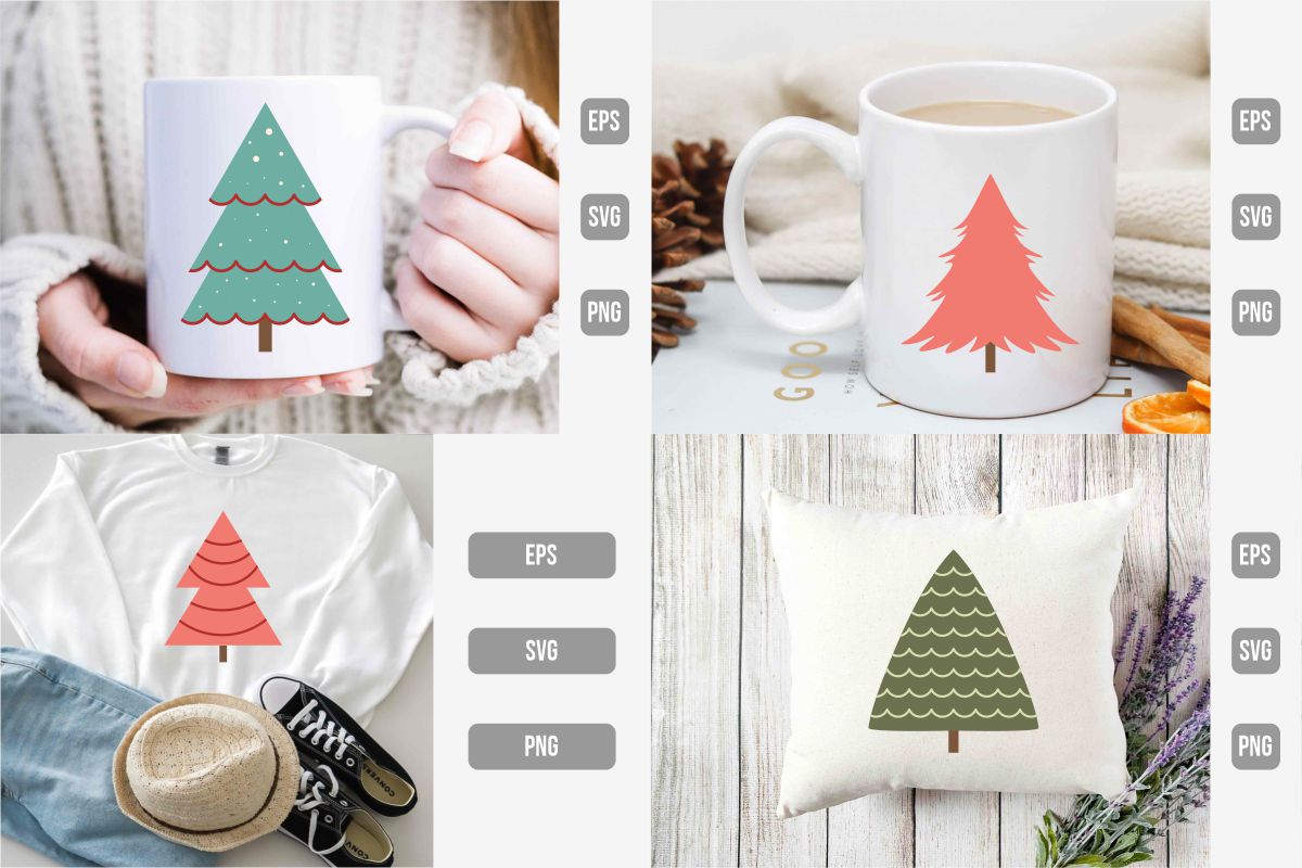 Collection of images of items with gorgeous prints of Christmas trees.
