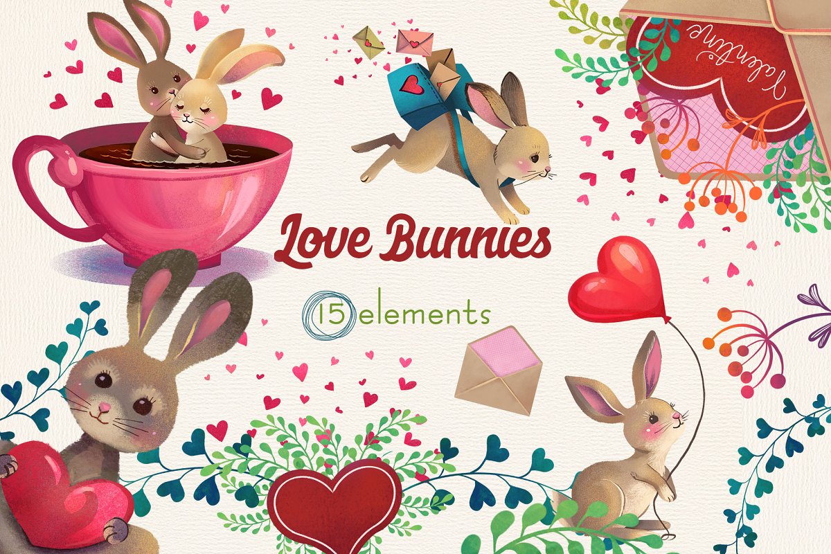 Cover image of Cute Bunny Love Clipart.