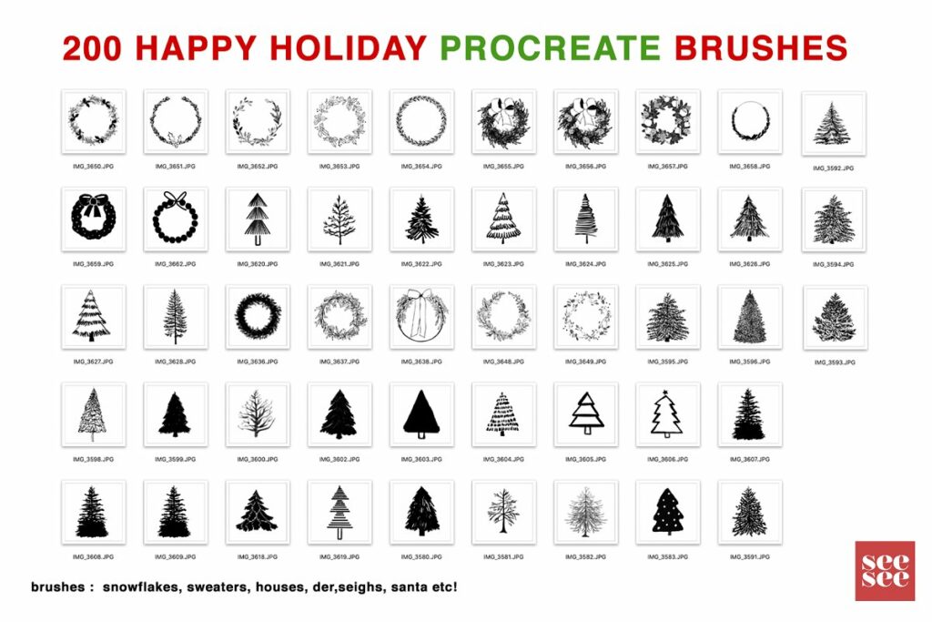 200 Happy Holiday Procreate Brushes – MasterBundles