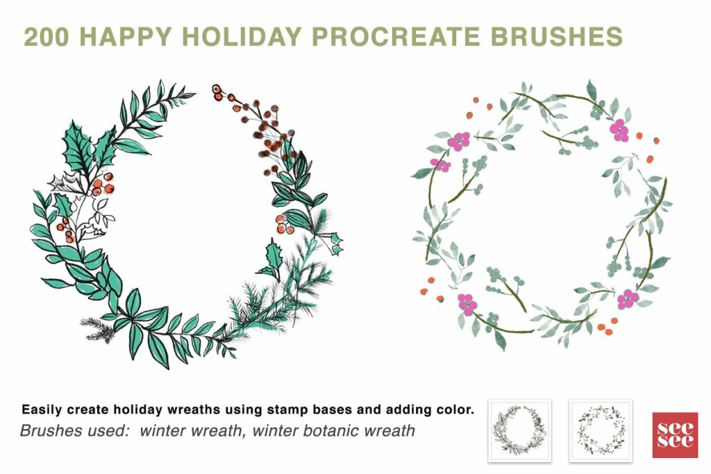 200 Happy Holiday Procreate Brushes – MasterBundles